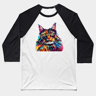 Maine Coon Cat Colorfull Pop Art Design For Cat Onwer Baseball T-Shirt